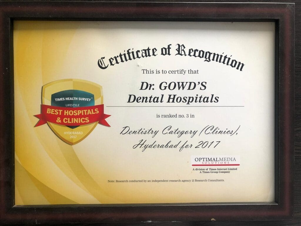 Times Health Survey 2017: Dr. Gowds Dental Hospitals ranked No. 3, Dentistry (Clinics), Hyderabad