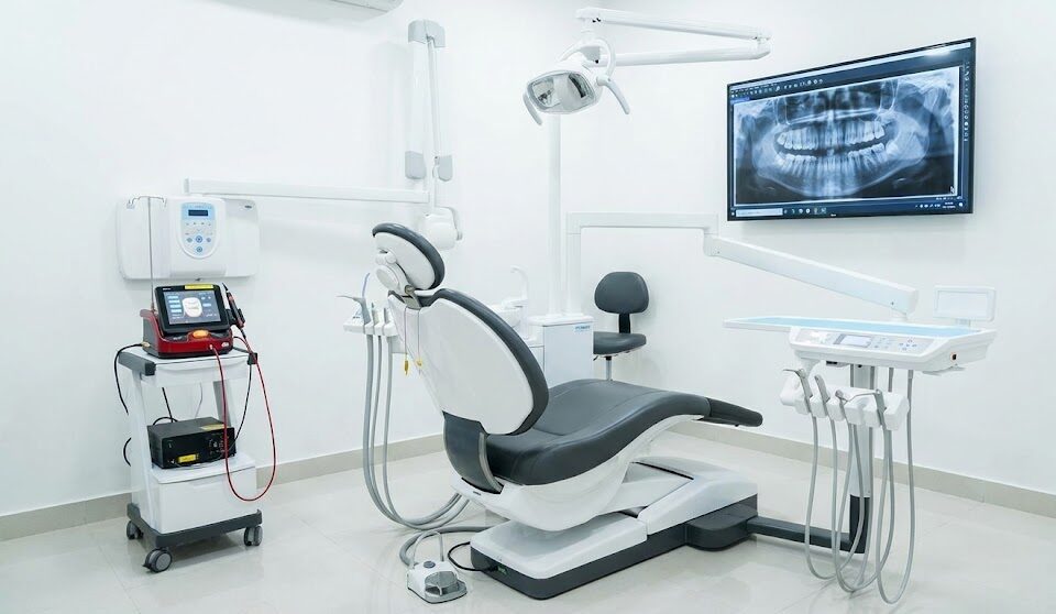 A modern treatment room at Dr. Gowd's Dental Hospital, equipped with advanced technology for precise orthodontic planning.