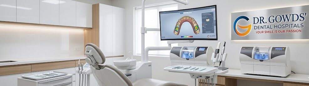 A modern dental operatory at Dr. Gowd’s Dental Hospitals, showcasing advanced technology including a unit for same-day crowns