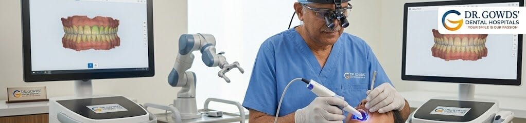 A close-up of a dentist in Secunderabad using an intraoral digital scanner to create a 3D model of a patient's teeth for a precise, predictable treatment plan
