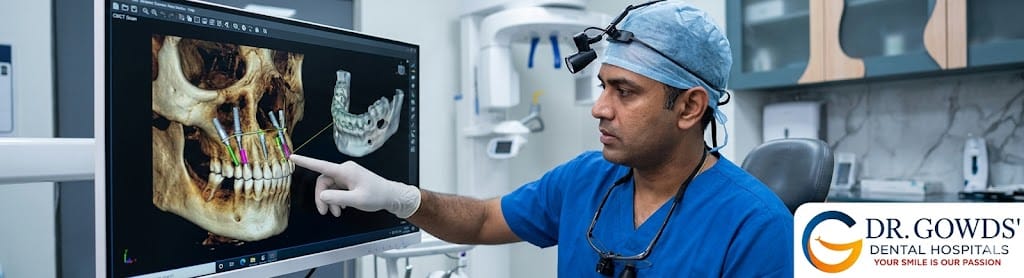 A detailed view of an orthodontist in Hyderabad using a 3D CBCT scan and digital surgical