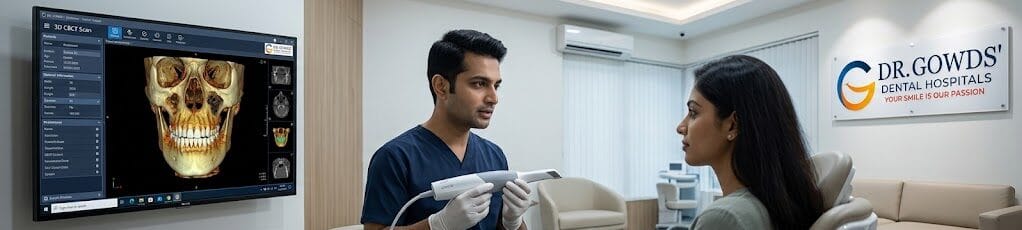 A high-tech dental consultation room at Dr. Gowds Dental Hospitals in Hyderabad