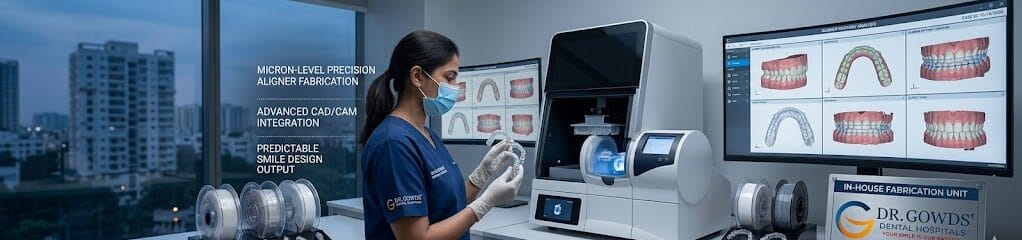 A state-of-the-art clear aligner manufacturing lab inside Dr. Gowds' Dental Hospitals