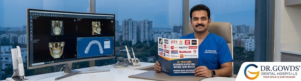 n expert orthodontist at Dr. Gowds' Dental Hospitals, nationally recognized in over 200 news outlets for advancing dental technology in India, showcasing his digital expertise in Hyderabad