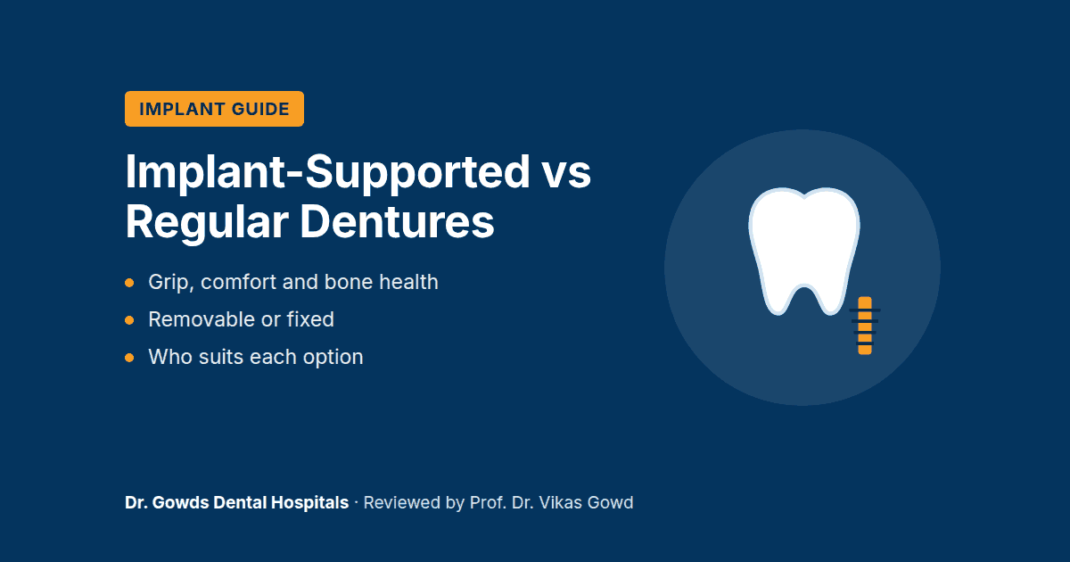implant supported dentures featured Implant-supported dentures vs regular dentures guide, reviewed by Prof. Dr. Vikas Gowd, Dr. Gowds Dental Hospitals