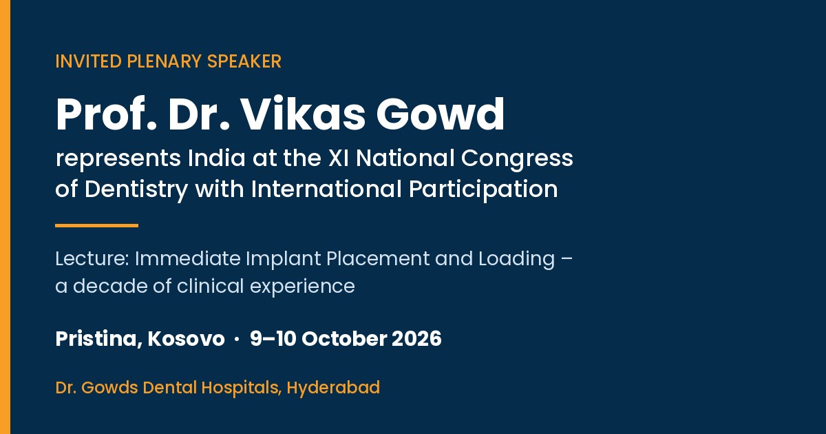 Prof. Dr. Vikas Gowd, invited plenary speaker at the XI National Congress of Dentistry with International Participation, Pristina, Kosovo, 9–10 October 2026